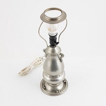 A pewter table lamp, Holland/Denmark, 1920's.