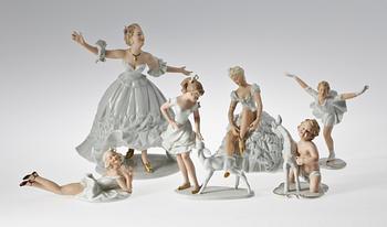 FIGURINER, 6 st, porslin, Wallendorf och Schaubach, 1900-tal.