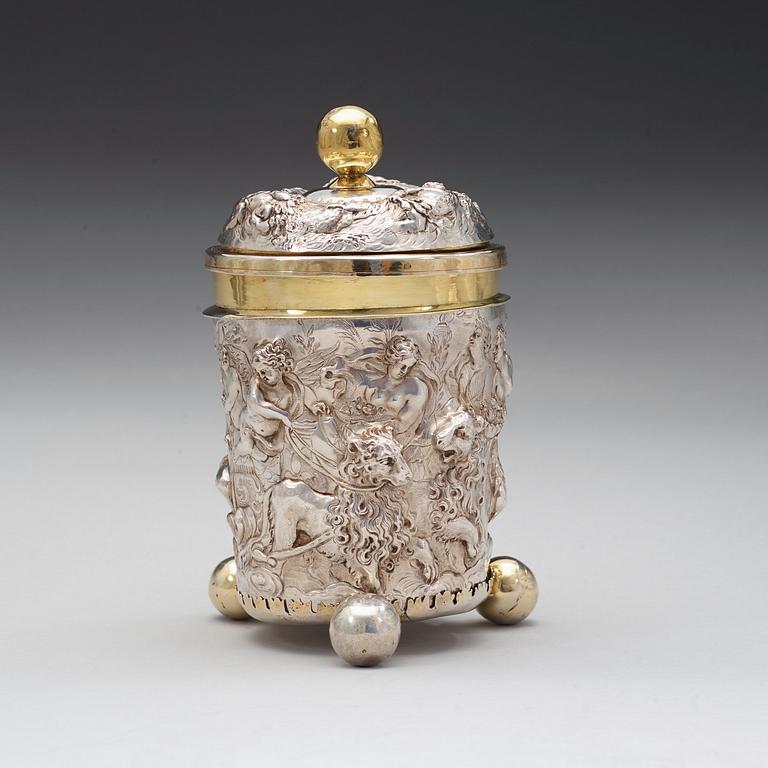 A German 17th century parcel-gilt beaker and cover, marks of Israel Thelott, Augsburg (1654-1696).