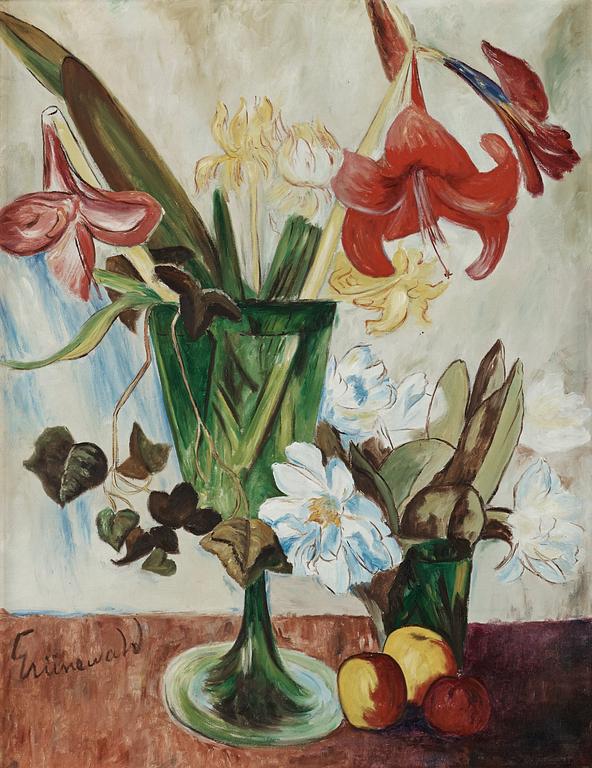 Isaac Grünewald, Stilleben med amaryllis och äpplen.