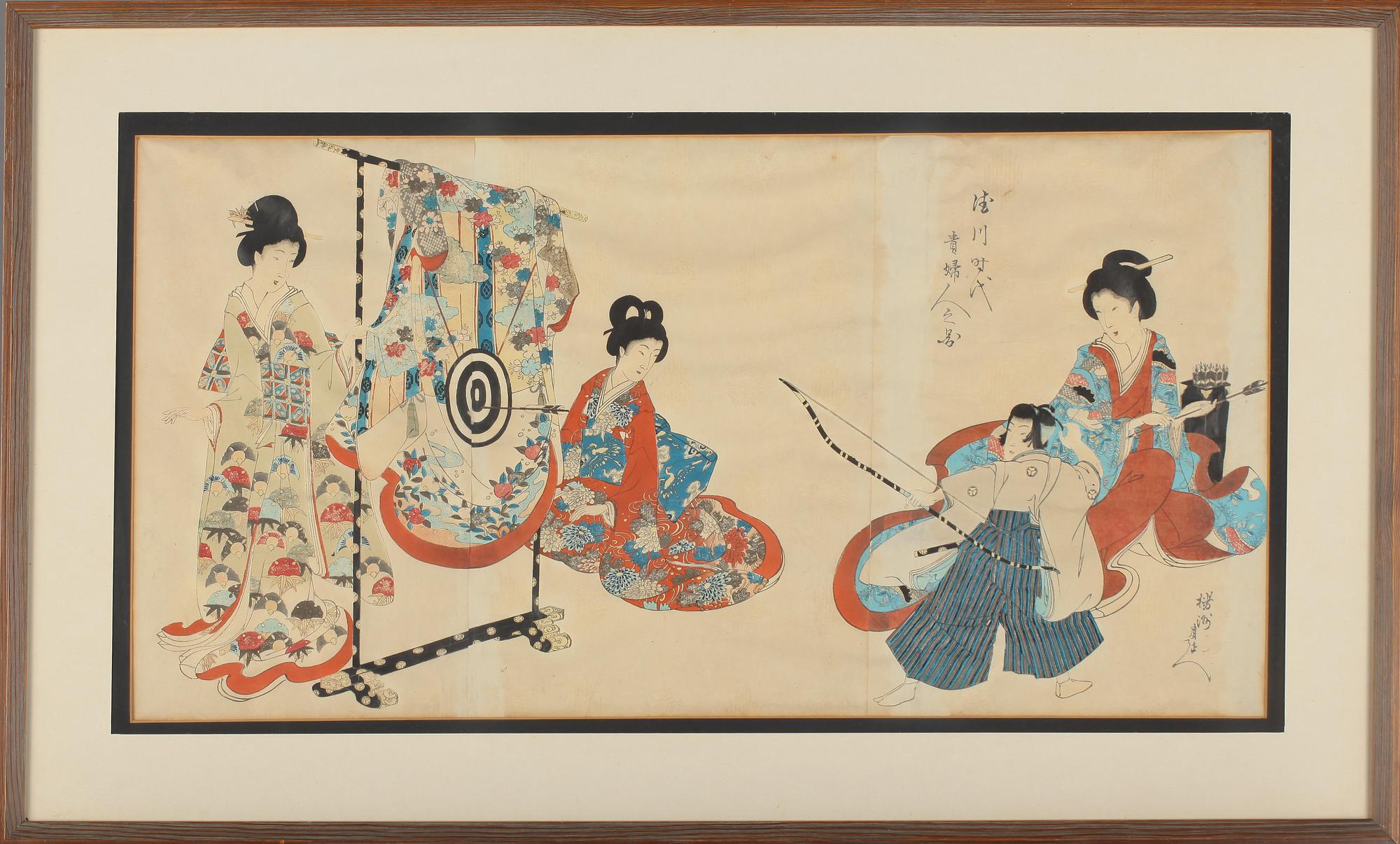 OKÄND KONSTNÄR, triptyk, träsnitt, Japan, omkring sekelskiftet 1900.