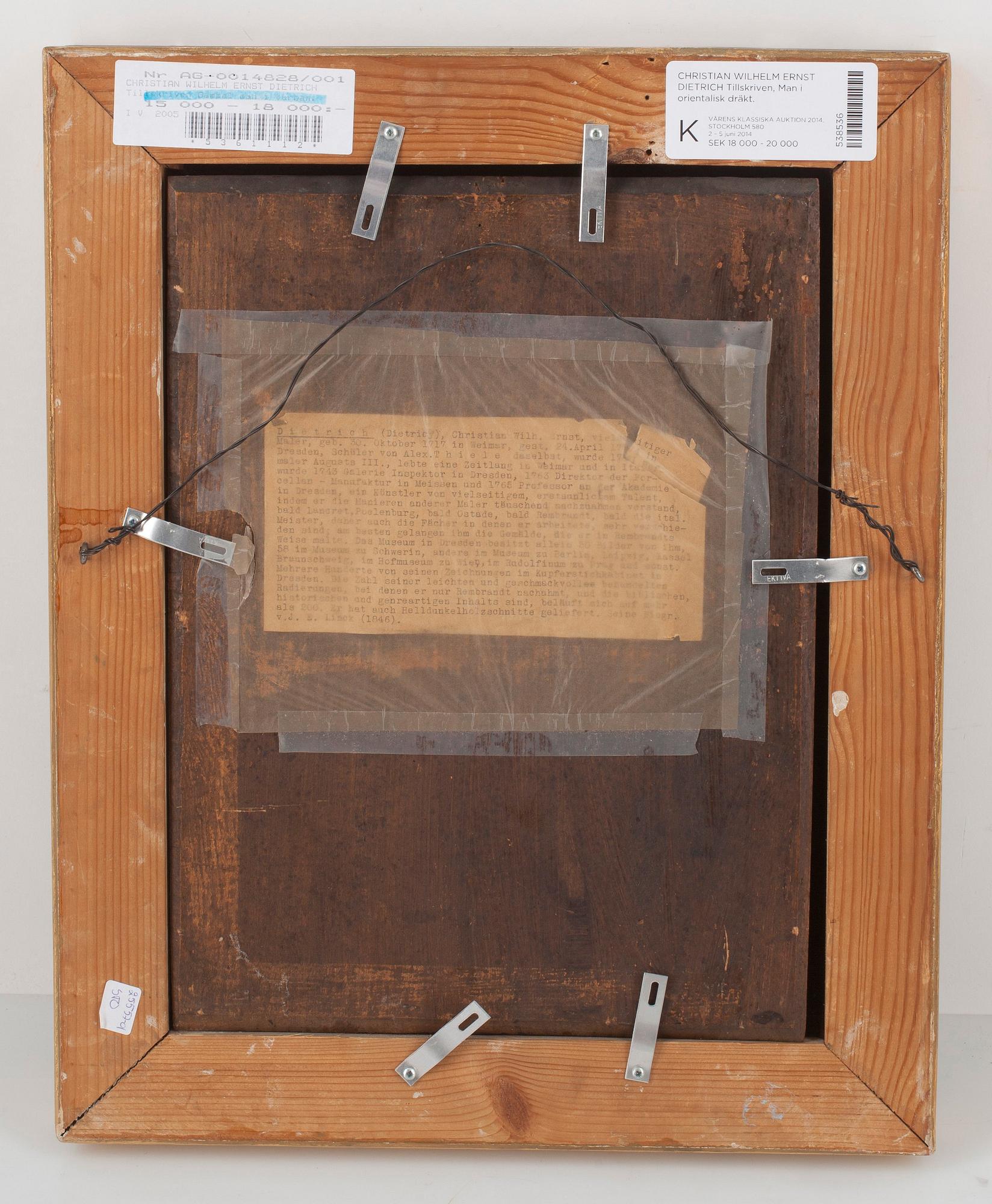 CHRISTIAN WILHELM ERNST DIETRICH, tillskriven, olja på pannå, ej signerad.