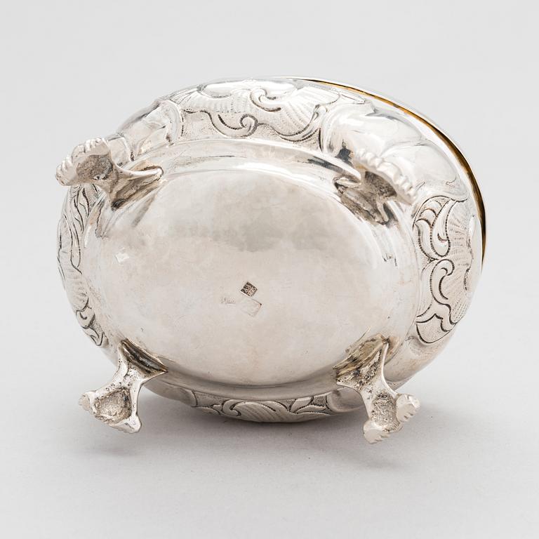 Sockerskrin, silver, rokoko, oidentifierad mästare, kyrilliskt S.F, kontrollmästarstämpel Andrei Andrejev, Moskva 1775.