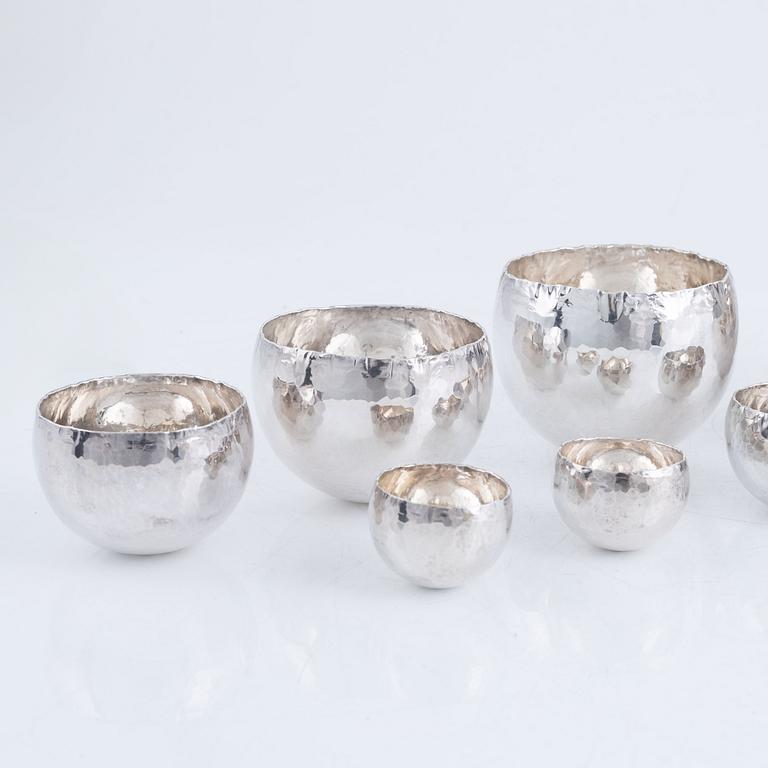 Rey Urban, sevensterling silver bowls/tumblers, Stockholm, 1992-98.