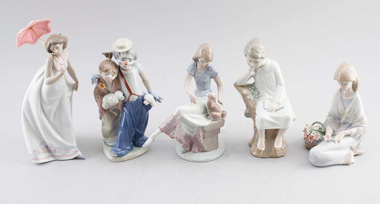 FIGURER, 5 st, porslin, Lladro, Spanien.