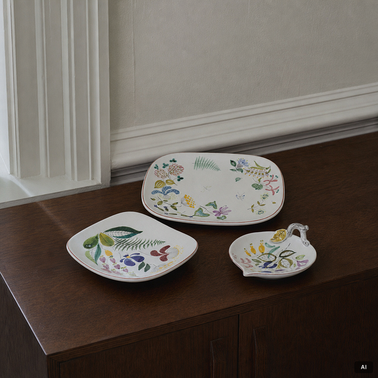 Stig Lindberg, Three faience dishes, Gustavsberg Studio.