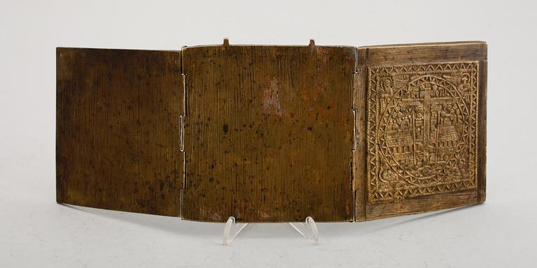 TRIPTYK, mässing, sannolikt grekisk-ortodox, 1700-/1800-tal.
