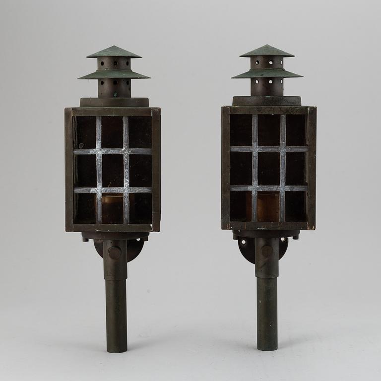 A 20th Century pair of copper wall lanterns.