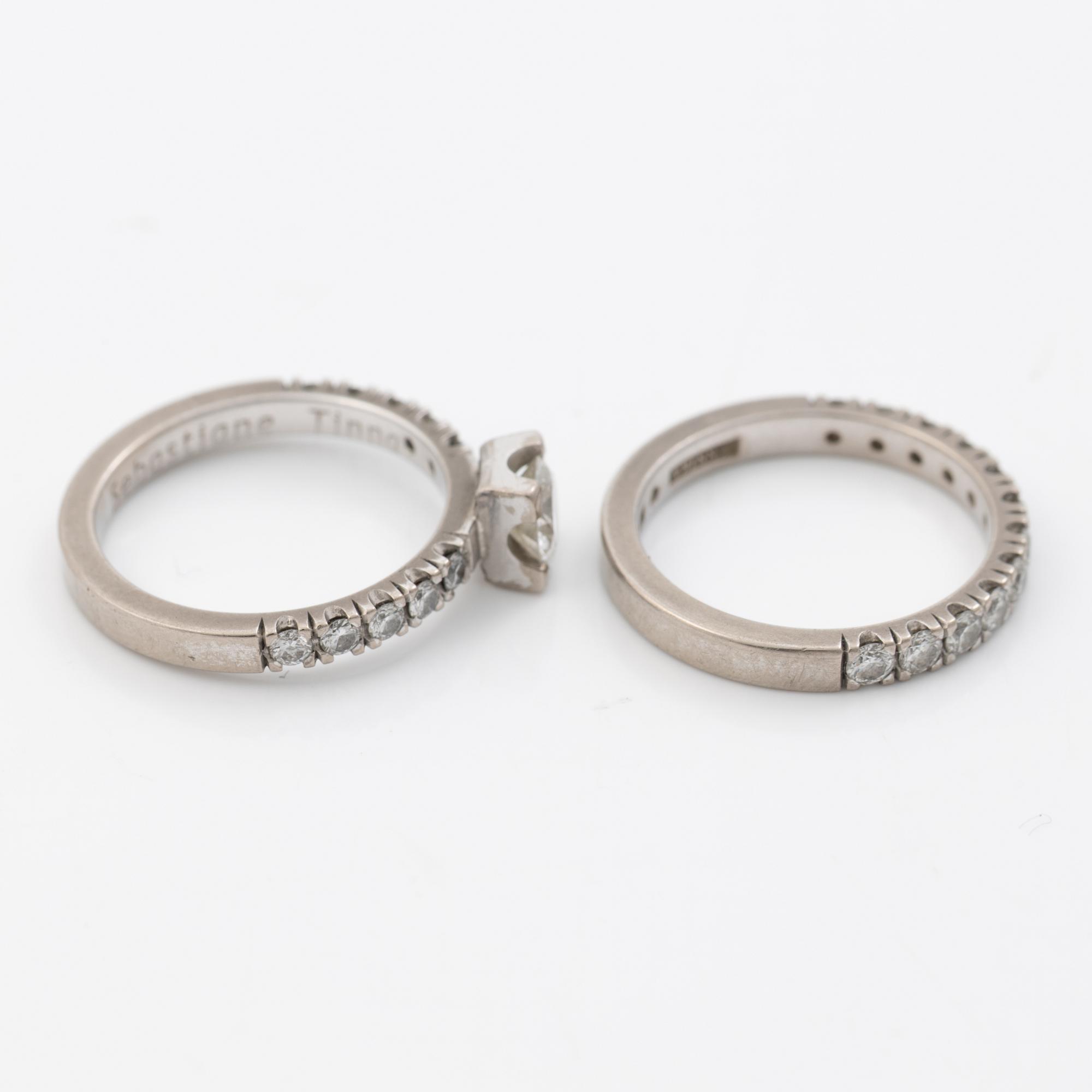Två ringar, 18K vitguld med briljantslipade diamanter.