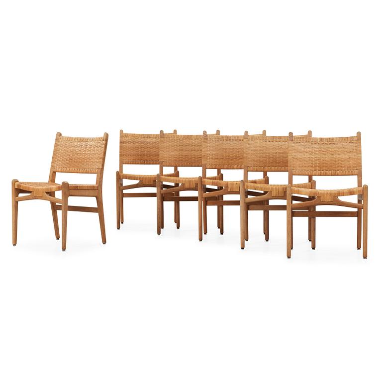 Hans J. Wegner, A set of six 'CH-31' oak and rattan chairs,
Carl Hansen, Odense, Denmark ca 1962.
