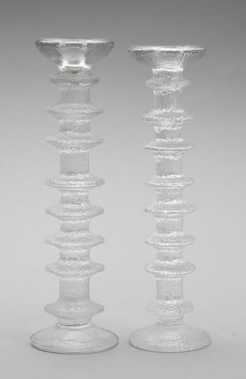 LJUSSTAKAR, 1 par, glas, "Festivo", Timo Sarpaneva, Iittala, hög modell.