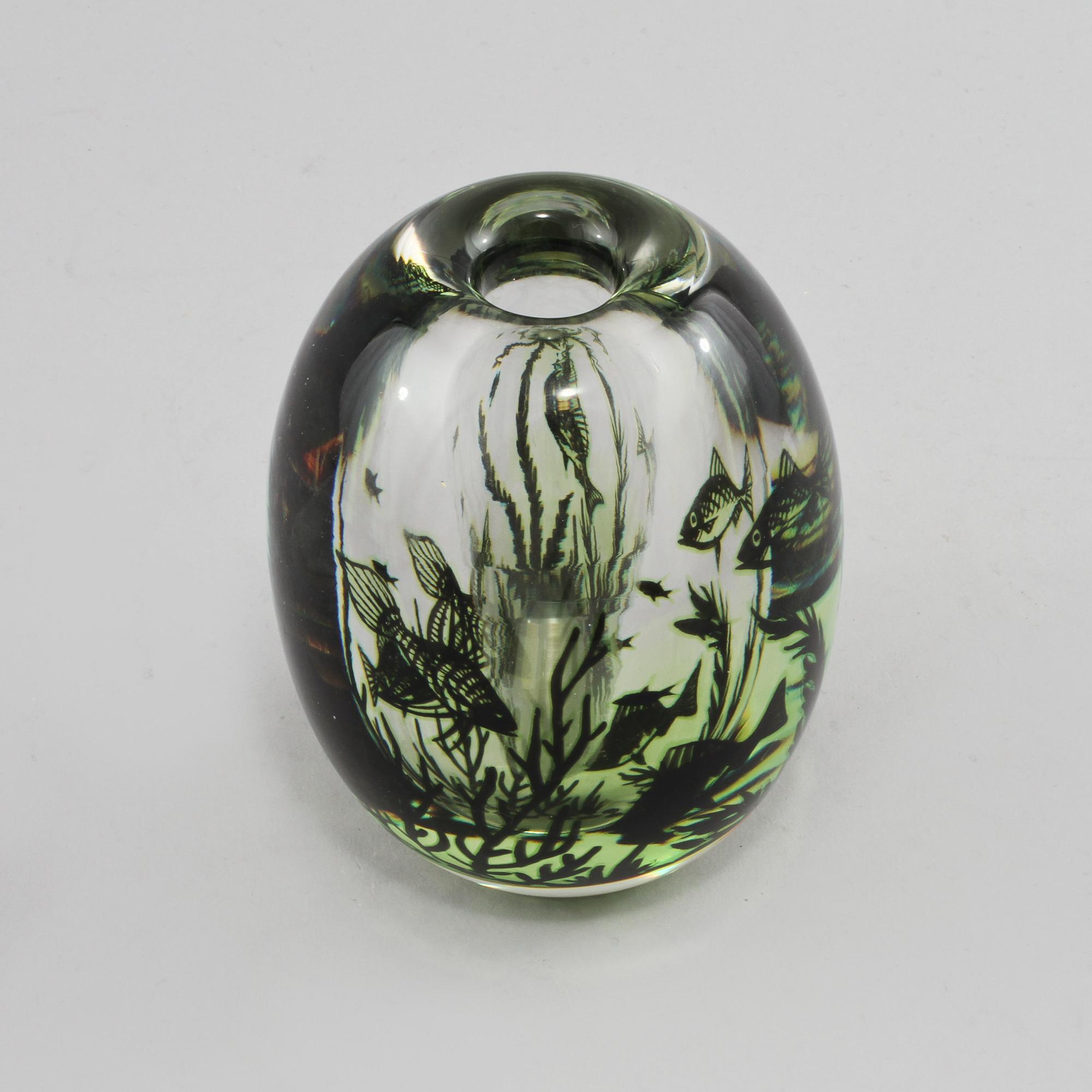 VAS, glas, "fiskgraal" Edward Hald, Orrefors, omkring 1900-talets mitt.