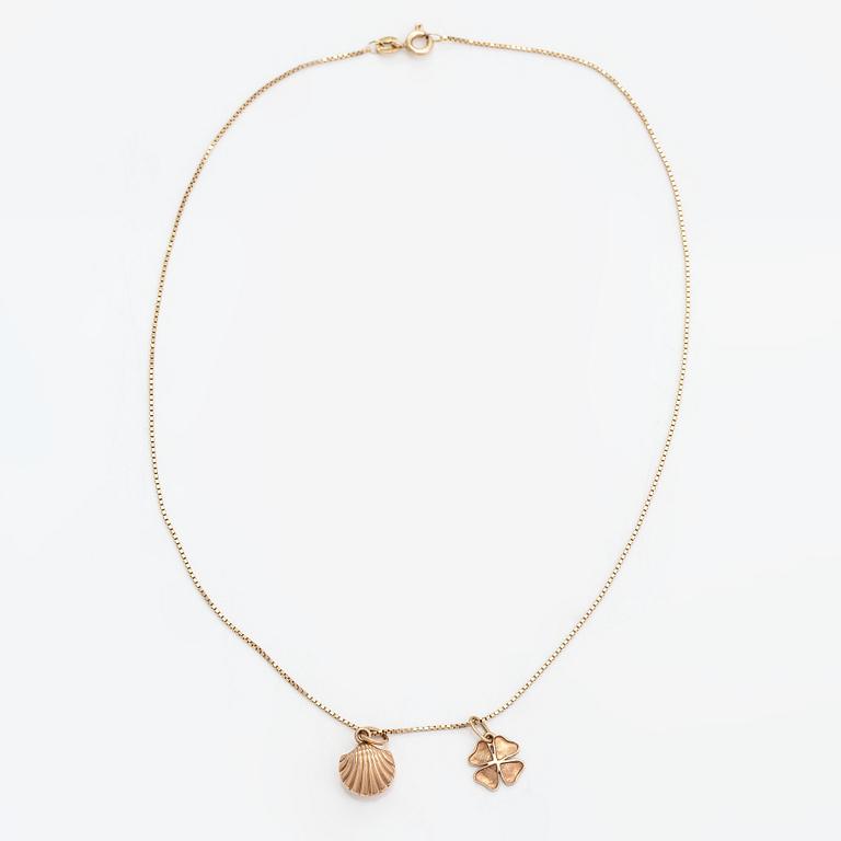 Halsband, 2 st hängen, 14K guld.