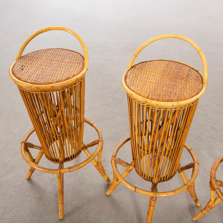 P.C Bonacina, Italien, Bar counter, 4 stools / bar stools, Bamboo, 1950s.