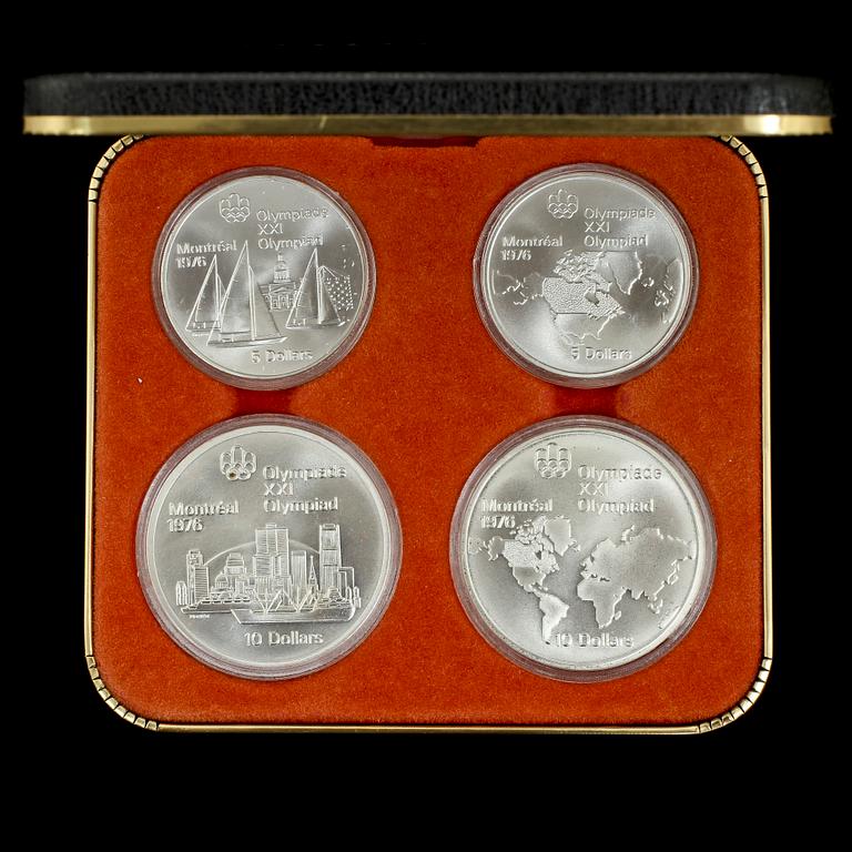 MINNESMYNT, 4 st, silver, från Olympiska Spelen i Montreal, 1976, tot vikt, inkl plastetui, 168 g.