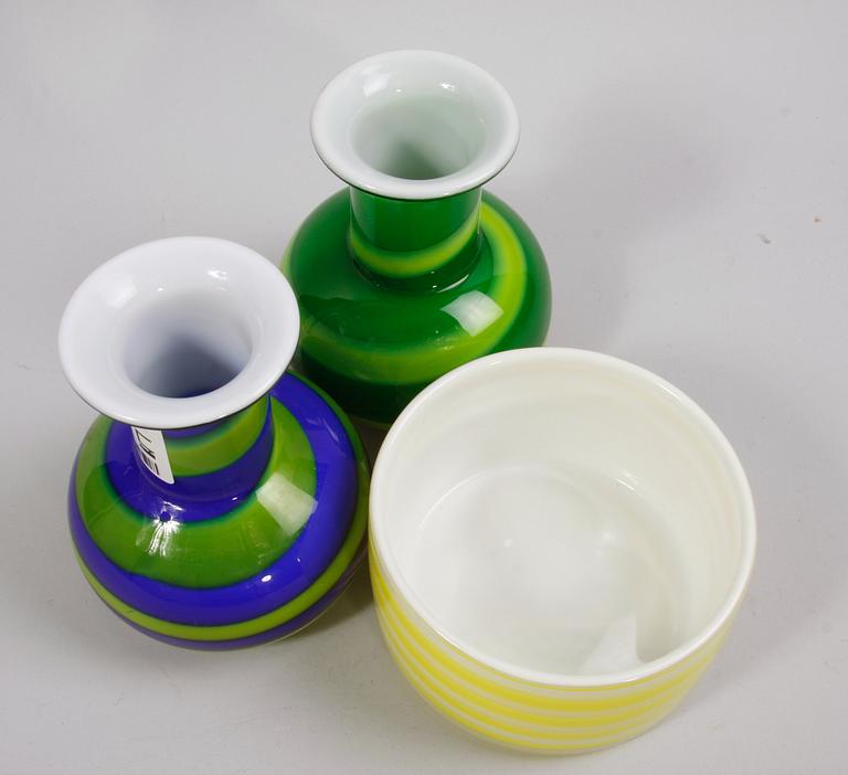 VASER, 2 st samt SKÅL. Glas. Peo Ström, Alsterfors.