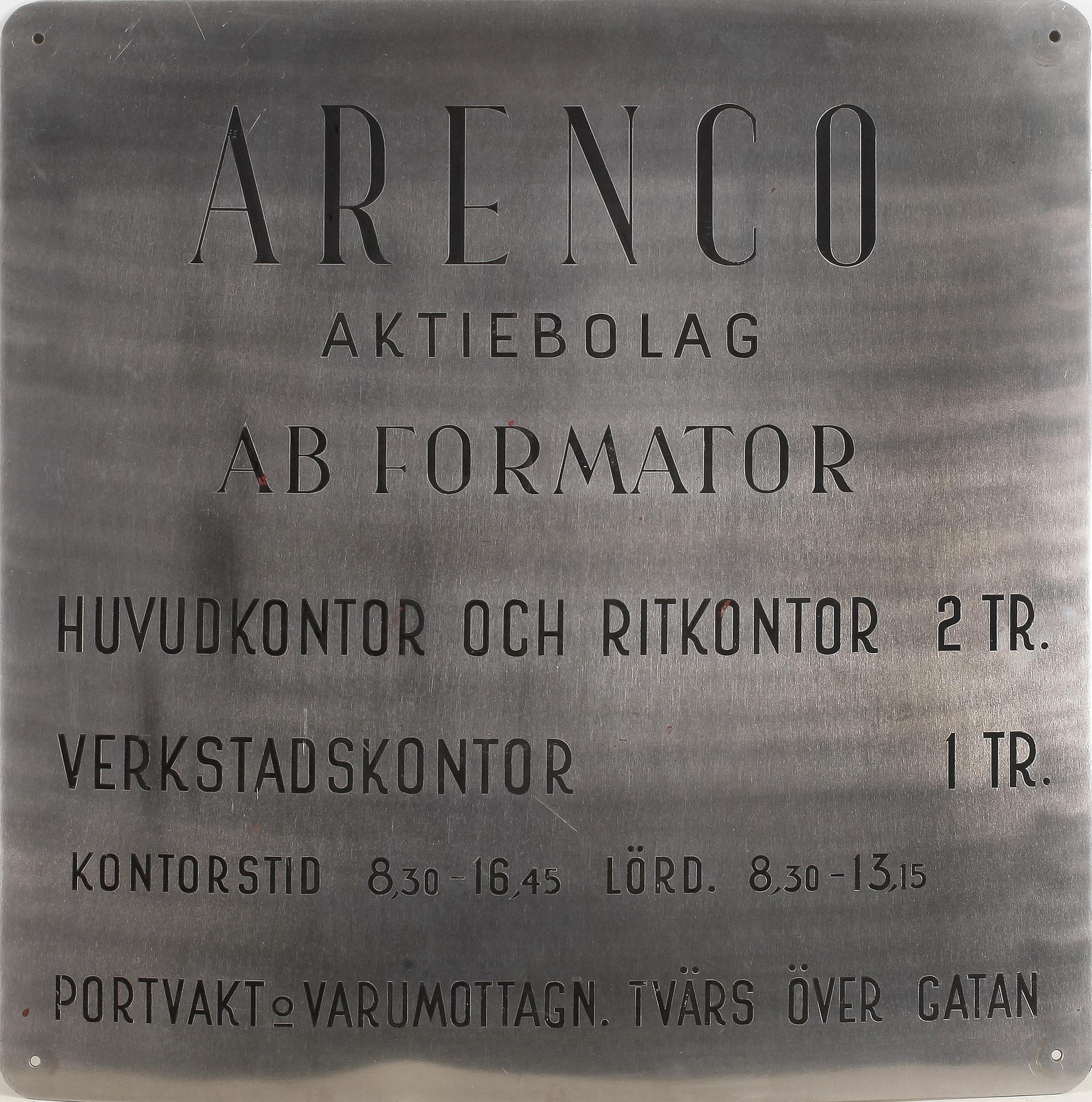 SKYLT, plåt, troligen 1930-tal.