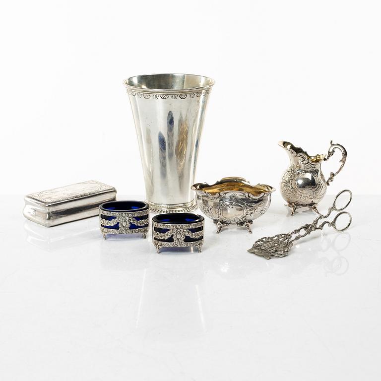 Samling silver, mestadels GEWE, 7 delar, vikt ca 550 gram.