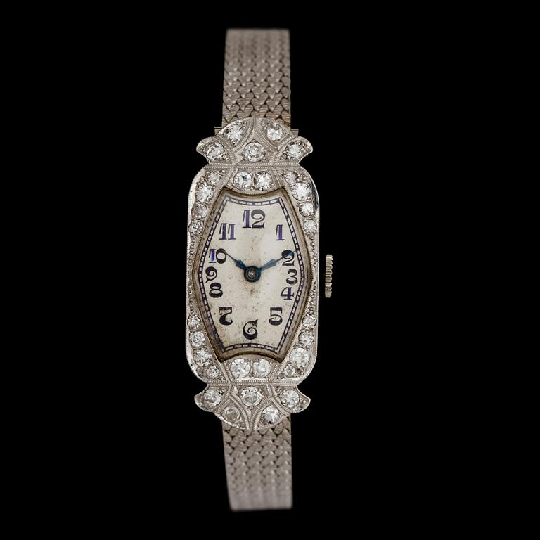 ARMBANDSUR, dam, platina och 18k vitguld med åttkantsslipade diamanter tot ca0,70ct. Art deco, 1920/30-tal. Vikt ca27g.