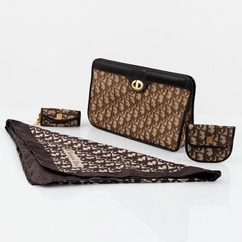Christian Dior, a clutch, coin purse, key holder and silk scarf.