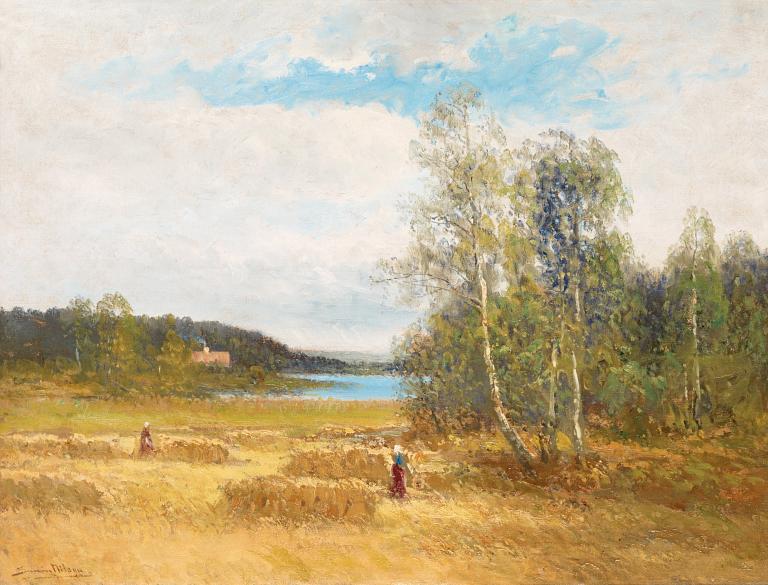 Severin Nilson, "Motiv från Kolmården" (Harvest scene from the central parts of Sweden).