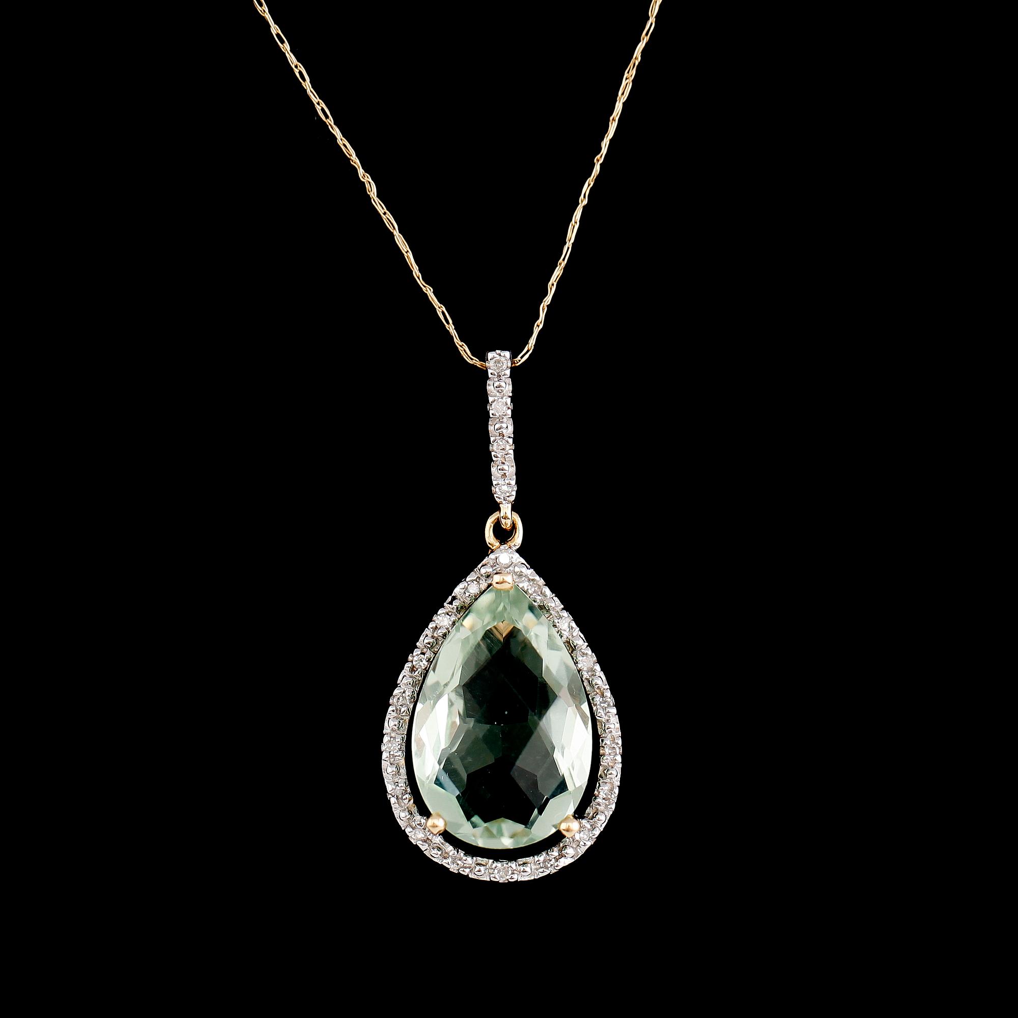 HÄNGE, 14 k guld, grön ametist och briljantslipade diamaneter tot 0.07 ct.