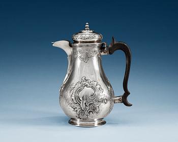 1157. A RUSSIAN 18TH CENTURY SILVER COFFEE-POT, unidentified makers mark.
