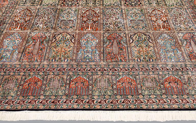A silk Kashmir carpet, 286 x 265 cm.
