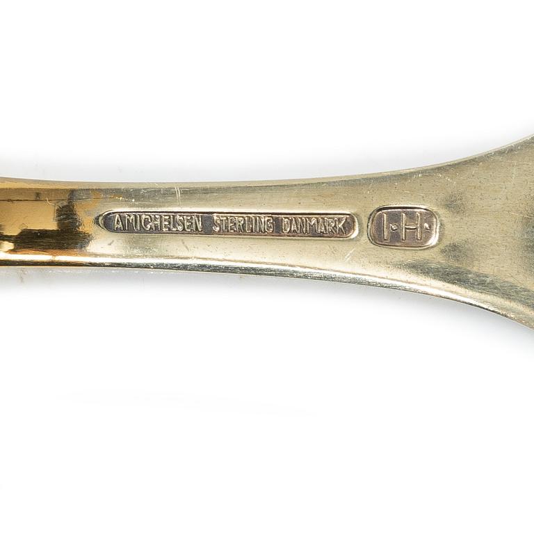 Anton Michelsen, Annual/Christmas spoons, 6 pcs, gilt sterling silver and enamel, Denmark, 1960s.