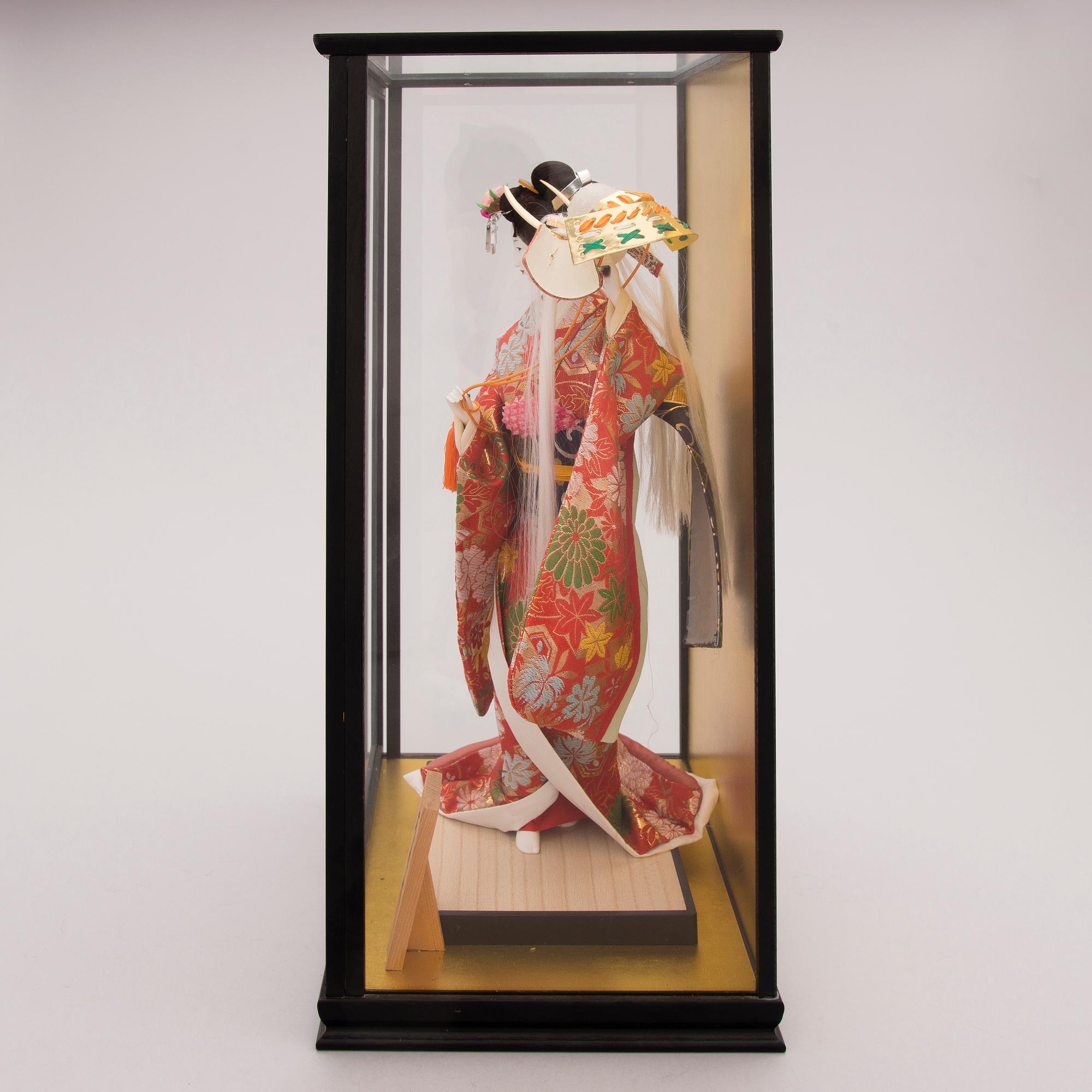 A latter half of the 20th century Japanese doll in showcase.
