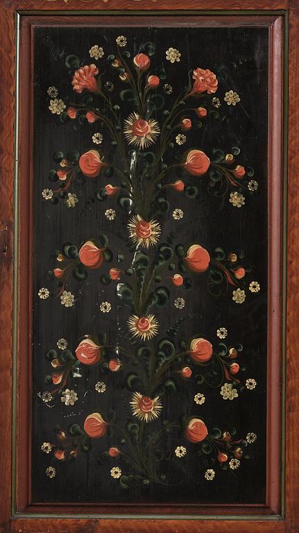 A Swedish polychrome painted folk art corner cabinet, dated 1818.