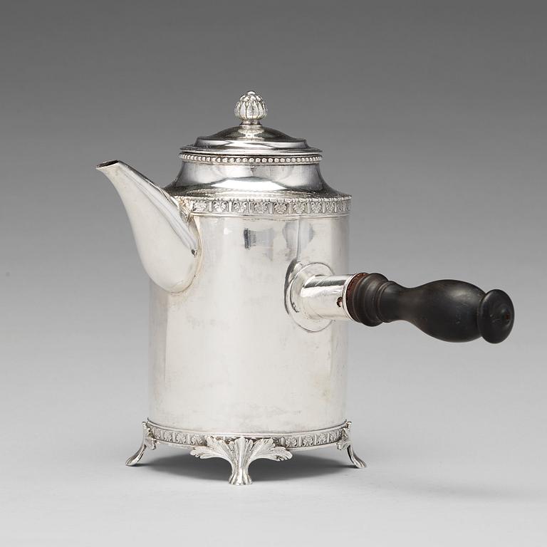 Johan Abraham Hallard, kaffekanna, silver, Stockholm 1788. Gustaviansk.