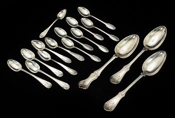 PARTI SILVERBESTICK, 16 st, silver, 1800-tal. Vikt 370 g.