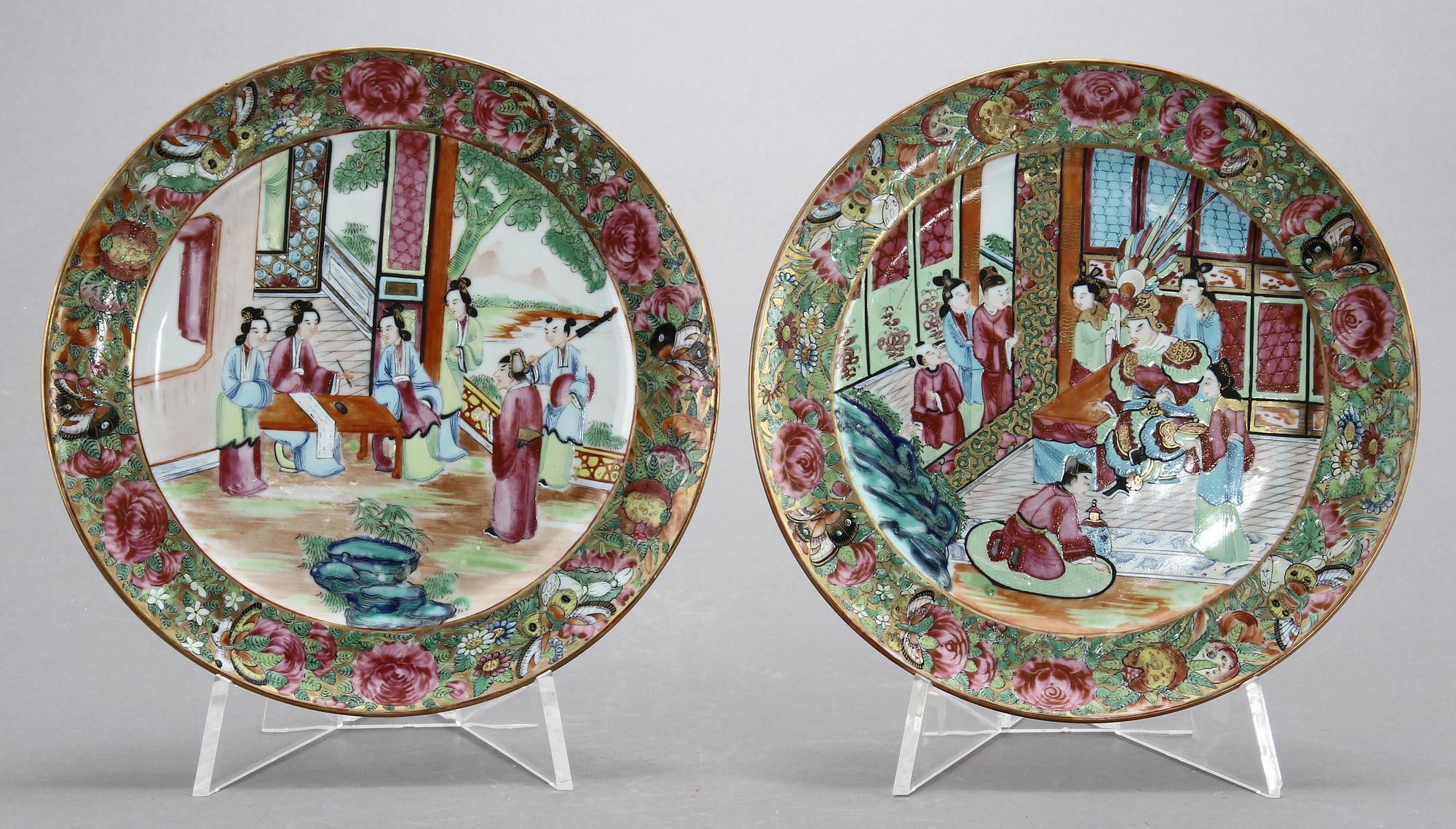 TALLRIKAR, 4 st, Kanton, Kina samt SKÅLFAT, 2 st, Japan, 1800/1900-tal.