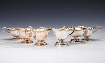 SOCKERSKÅL och GRÄDDSNÄCKA, 3 par, silver. Diverse finska stämplar. Vikt tot. 487 g.