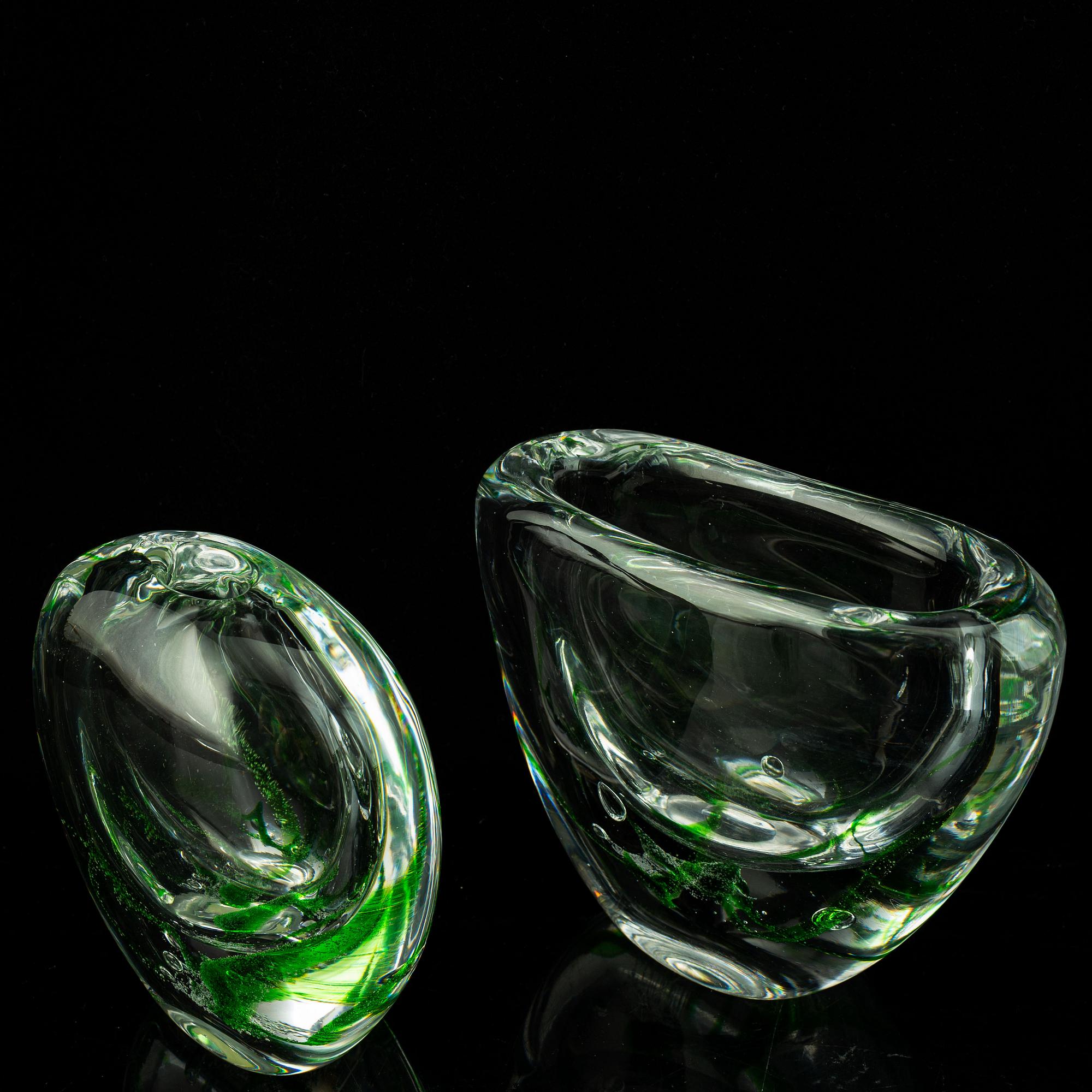 Vicke Lindstrand, five 'Sjögräs' glass items, Kosta.