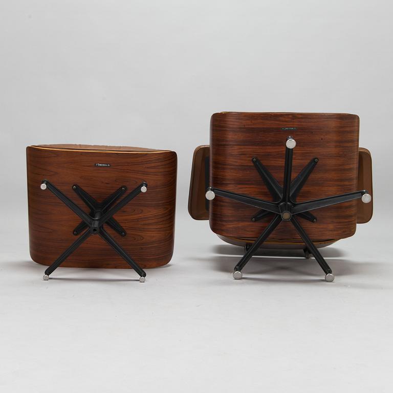 Charles and Ray Eames, a 1980s 'Lounge chair' and stool for Herman Miller.