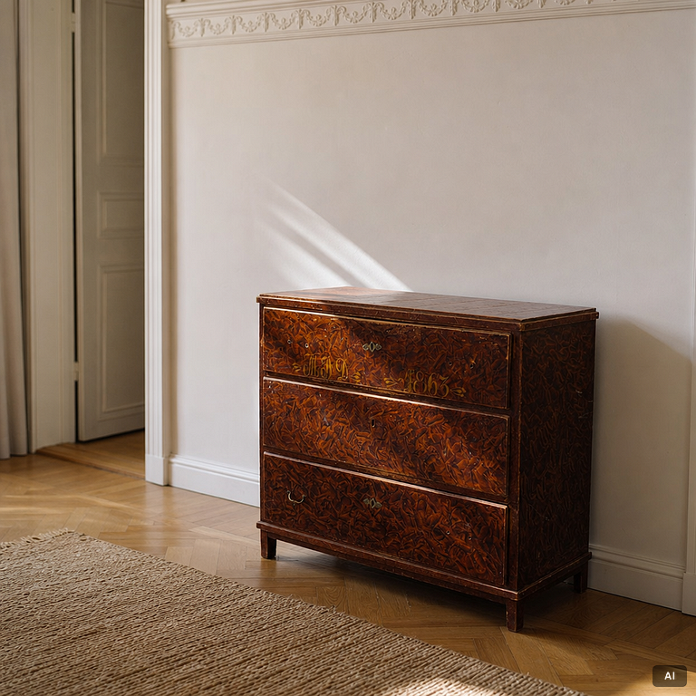A chest of drawers, probably Värmland, dated 1863.