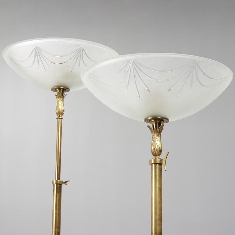 A pair of Swedish grace brass floor lights, 1920-30's.