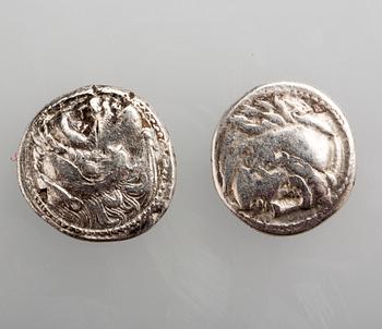 MYNT, 2 st, silver, Alexander III(den Store). Ca 8 gr.