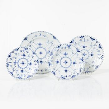 Royal Copenhagen, dinner and coffee service, 81 pcs, Blue Fluted, Full and Half Lace.