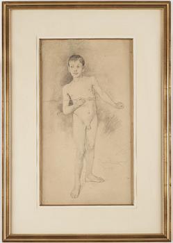 CARL LARSSON, pencil, signed Carl Larsson and dated Juni 1876. "Stående naken gosse med pil i handen".