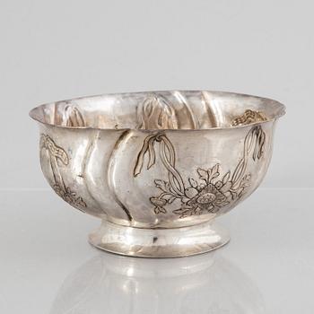 A silver bowl, unidentified mark, possibly Denmark, Rococo, 18th Century.