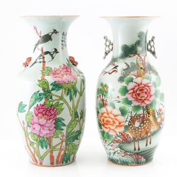 A set of two Chinese famille rose vases, 20th century.