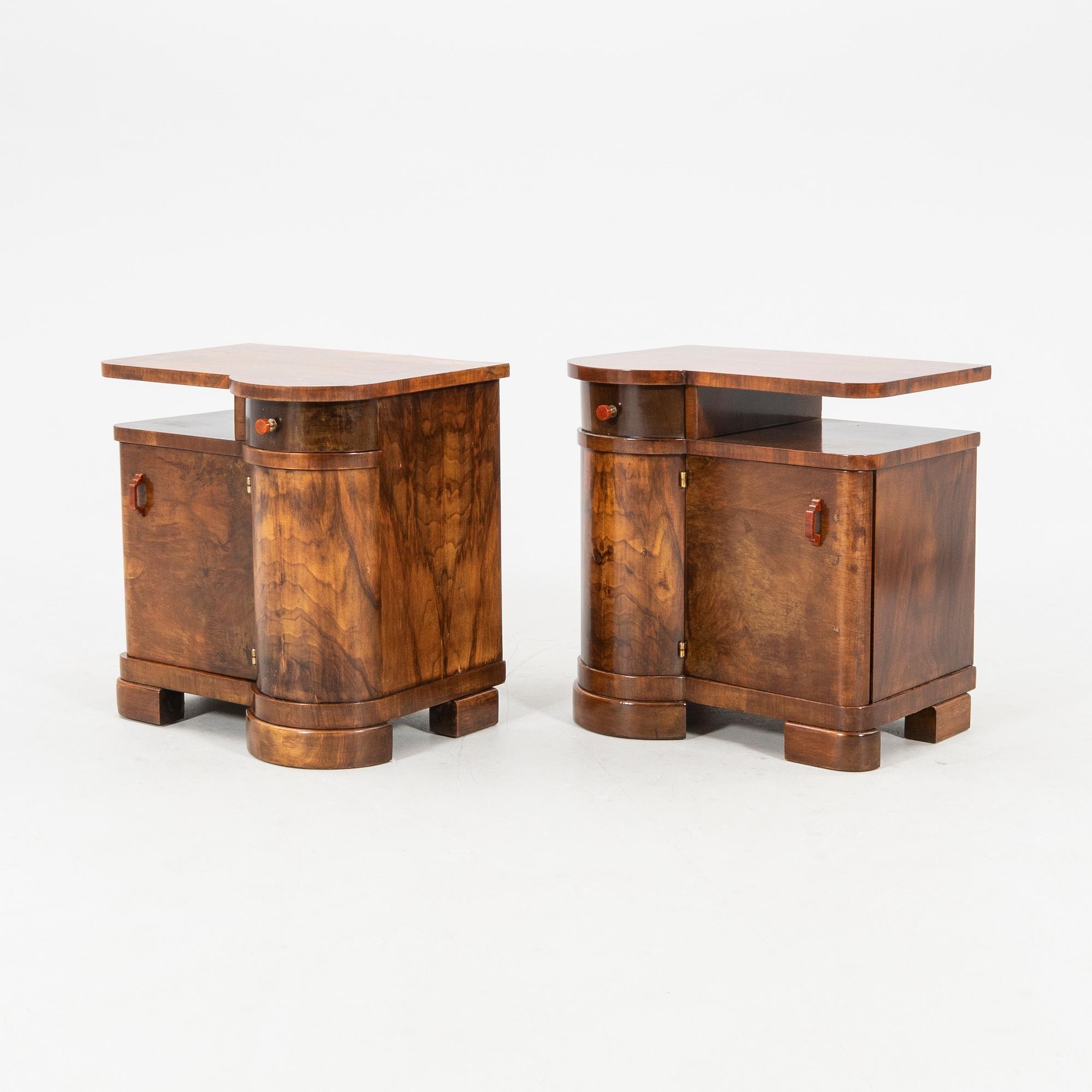Bedside tables, a pair from the first half of the 20th century.
