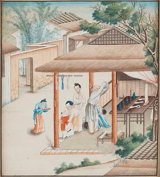 A set of four paintings by unknown Chinese artist, Qing dynasty, 19th Century.