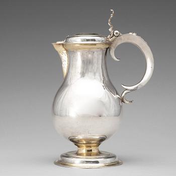 115. A Swedish 17th century parcel-gilt silver wine-jug, mark of Didrik Hansson Hysing (Stockholm 1676-1701).