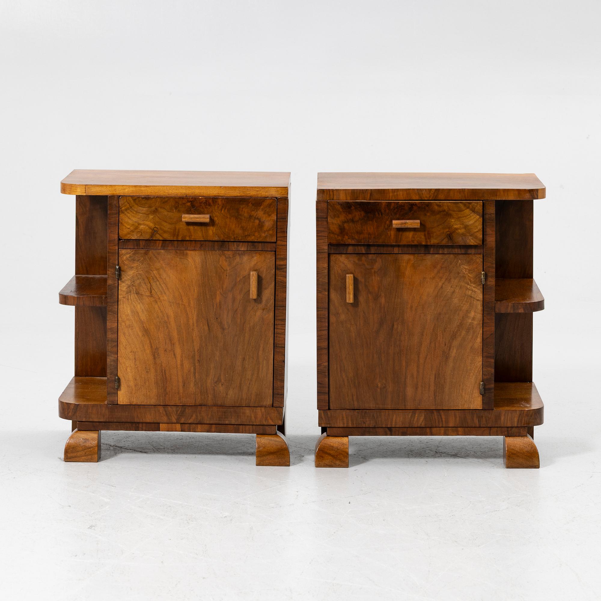 Bedside tables, a pair, in the Art Deco style, mid-20th century.