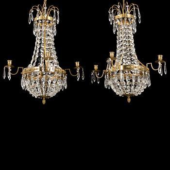 A pair of gustavian style chandeliers, second half of the 20th century.