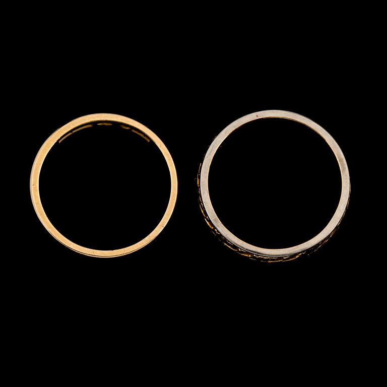 RINGAR, 2 st, 18K guld/vitguld, svenska stämplar, 1946 och 1966. Total vikt ca 11 g.